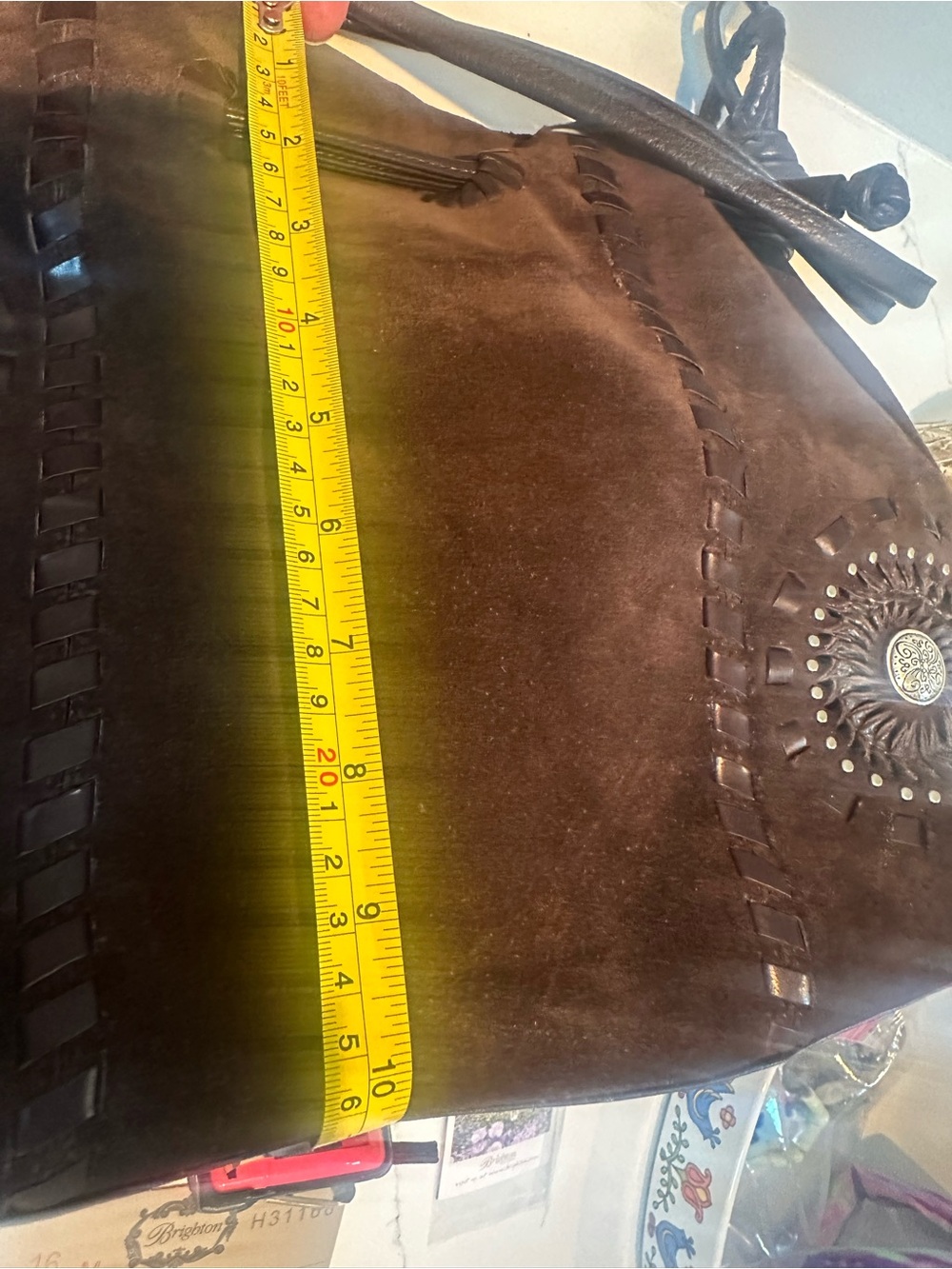 Brighton Brown Suede Women’s Shoulder Bag with Stud Details - Picture 11 of 12